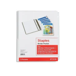 Sheet Protectors|Staples Poly Binder Pocket, 3-Hole Punched, , 5/Pack (ST15159-CC) Clear