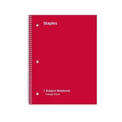 Subject Notebooks|Staples ® Poly 1-Subject Notebook, 8" x 10.5", College Ruled, 70 Sheets, Assorted Colors (27620M)