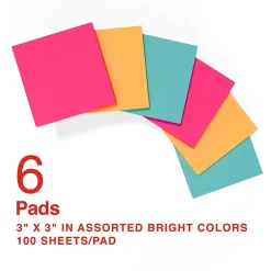 Sticky Notes*Staples Pop-up Notes, 3" x 3", Tropics Collection, 100 Sheet/Pad, 6 Pads/Pack (S33BRP6/52559)