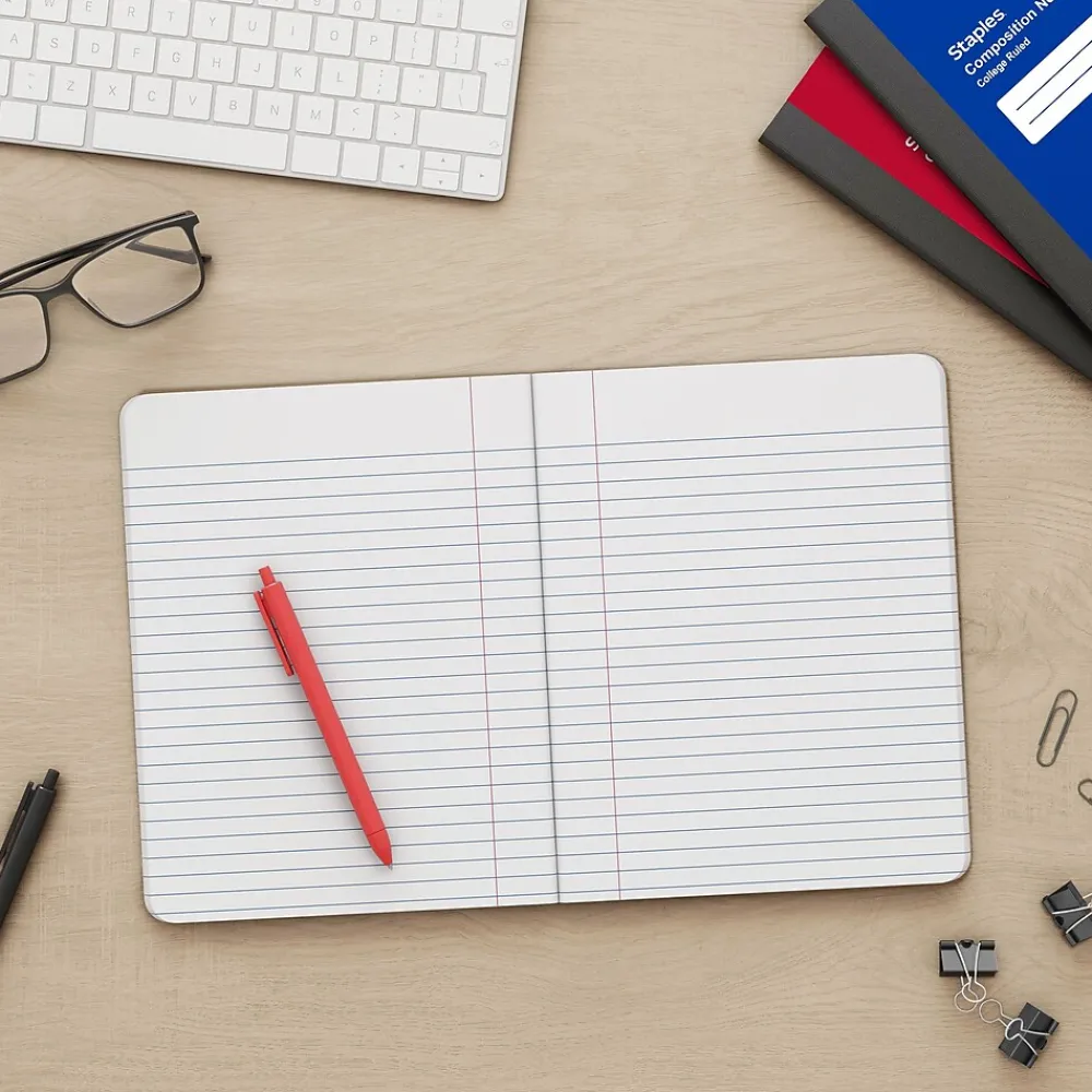 Composition Notebooks|Staples Premium Composition Notebook, 7.5" x 9.75", College Ruled, 100 Sheets, Blue (ST58343)