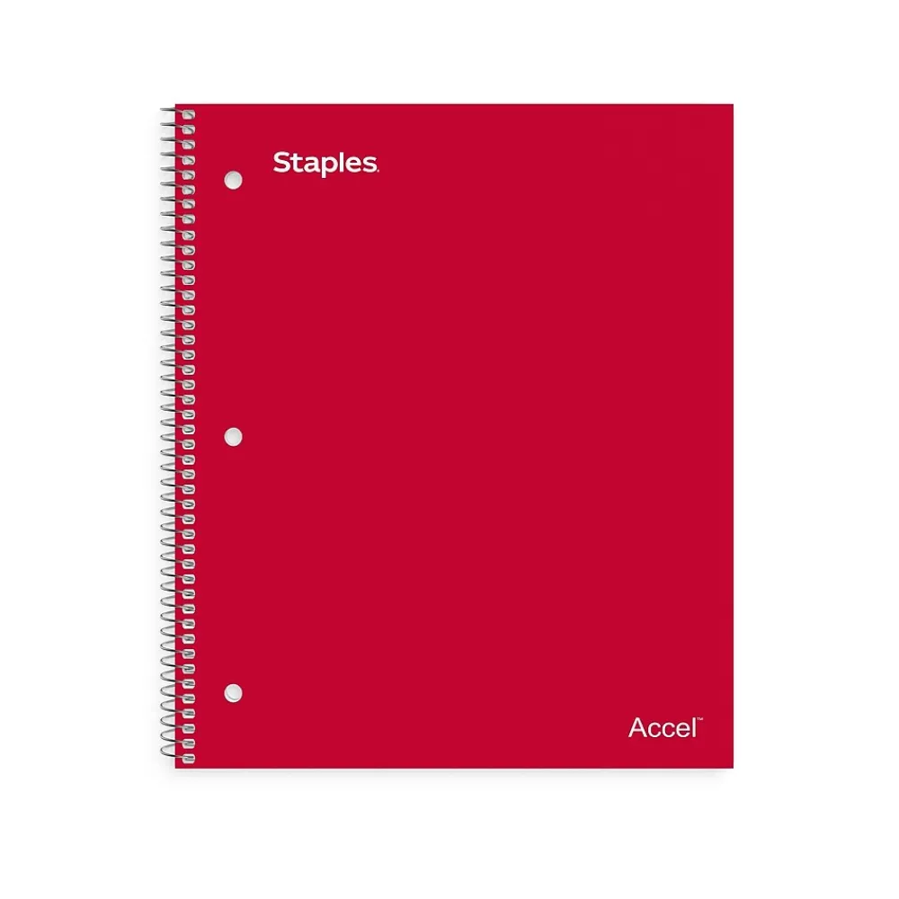 Subject Notebooks|Staples Premium 1-Subject Notebook, 8" x 10.5", Wide Ruled, 100 Sheets, Red, 12/Carton (TR20958CT)