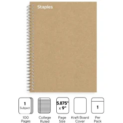 Subject Notebooks|Staples Premium 1-Subject Notebook, 5.875" x 9", College Ruled, 100 Sheets, Brown (ST52120N)