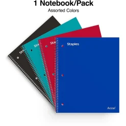 Subject Notebooks|Staples Premium 5-Subject Subject Notebooks, 8.5" x 10.5", Wide Ruled, 200 Sheets, Black (ST58309)