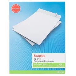 Staples QuickStrip EasyClose Self Seal Catalog Envelopes, 10" x 13", White, 100/Box (ST379476N-CC)
