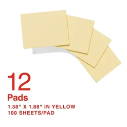 Sticky Notes*Staples Recycled Notes, 1 3/8" x 1 7/8", Sunshine Collection, 100 Sheet/Pad, 12 Pads/Pack (S152YR/1252554)