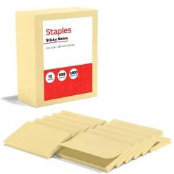 Sticky Notes*Staples Recycled Notes, 3" x 5", Sunshine Collection, 100 Sheet/Pad, 12 Pads/Pack (S-35YR12/52571)