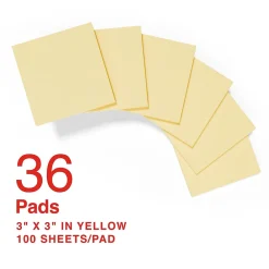 Sticky Notes*Staples Recycled Notes, 3" x 3", Sunshine Collection, 100 Sheet/Pad, 36 Pads/Pack (S-33YR36)