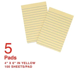 Sticky Notes*Staples Recycled Notes, 4" x 6", Sunshine Collection, Lined, 100 Sheet/Pad, 5 Pads/Pack (S46YR/552572)