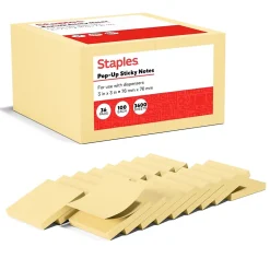 Sticky Notes*Staples Recycled Pop-up Notes, 3" x 3", Sunshine Collection, 100 Sheet/Pad, 36 Pads/Pack (S-33YRP36)