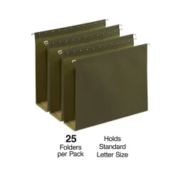 Hanging File Folders|Staples Reinforced Box-Bottom Hanging File Folders, 3" Expansion, 1/5-Cut Tab, Letter Size, Standard Green, 25/Box
