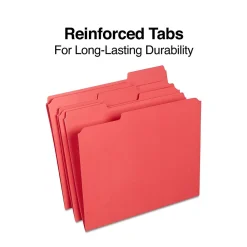 File Folders|Staples Reinforced File Folders, 1/3-Cut Tab, Letter Size, , 100/Box (ST508978-CC) Red