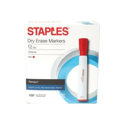 Markers|Staples Remarx Dry Erase Markers, Broad Point, Red, 12/Pack (18887)