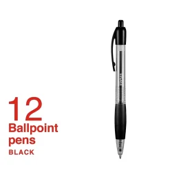 Pens|Staples ® Retractable Ballpoint Pens, Medium Point, 1.0mm, Black Ink, Dozen (50793-CC)