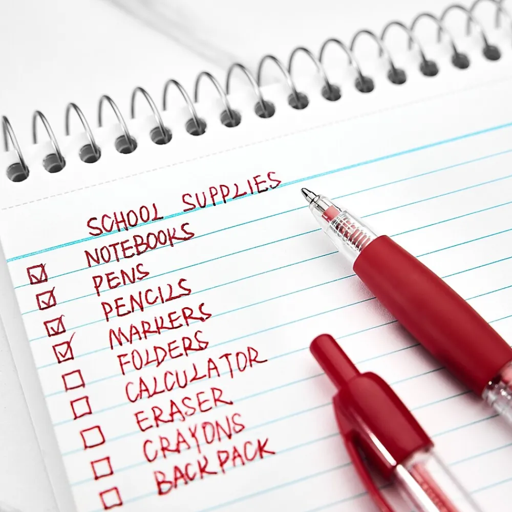 Pens|Staples Retractable Ballpoint Pens, Medium Point, Red Ink, Dozen (50792)