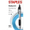 Pens|Staples ® Retractable Ballpoint Pens, Fine Point, 0.7mm, Black Ink, Dozen (50786-CC)