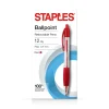 Pens|Staples Retractable Ballpoint Pens, Fine Point, Red Ink, Dozen (50787)