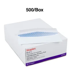 Outlet Staples Security Tinted #8 5/8 Business Envelopes, 3 5/8