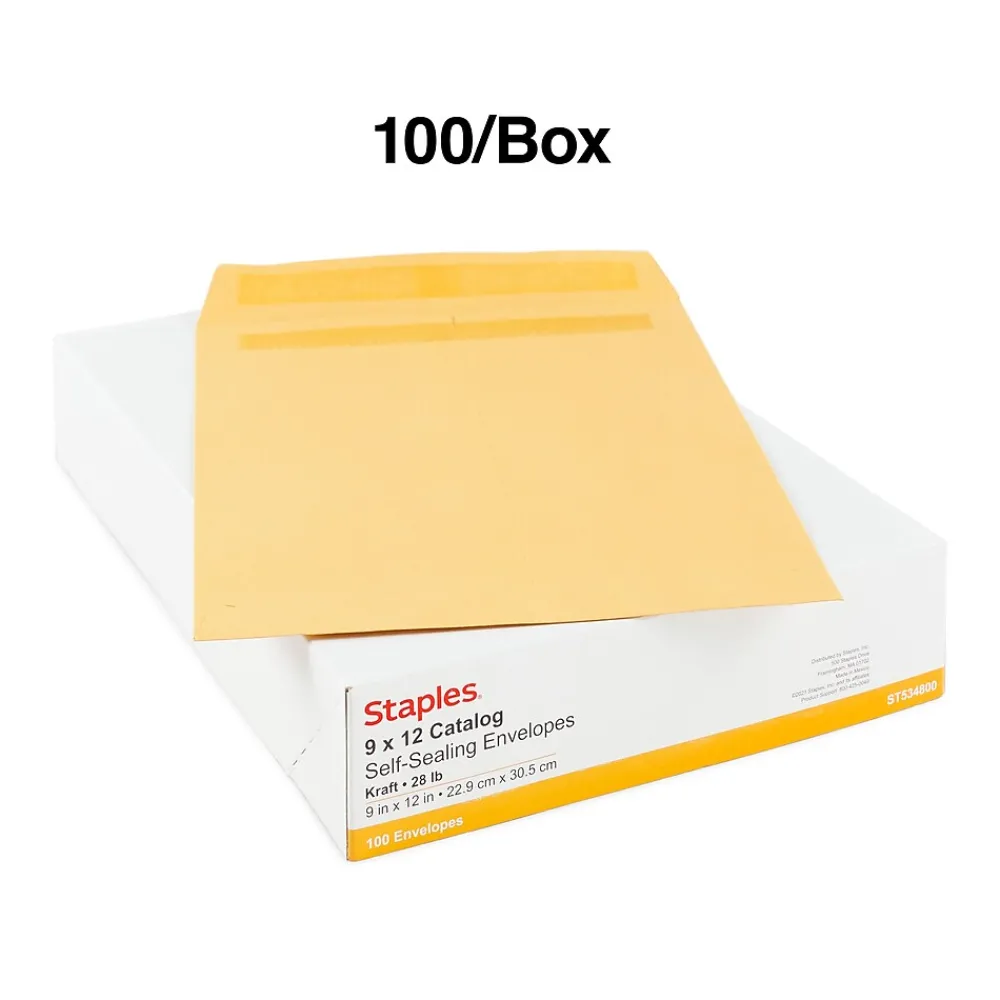 Discount Staples Self Seal Kraft Catalog Envelopes, 9"L x 12"H, Brown, 100/Box (534800/17104)