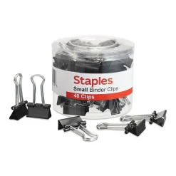 Clips & Fasteners|Staples Small Binder Clips, 0.38" Capacity, Black, 40 Clips/Pack (ST10667/10667)