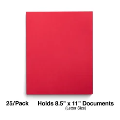 Pocket Folders|Staples Smooth 2-Pocket Paper Folder with Fasteners, , 25/Box (50772/27540-CC) Red