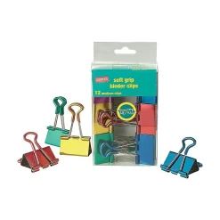 Clips & Fasteners|Staples Soft Grip 1.25" Binder Clips, Medium, Assorted Colors, 12/Pack (35313)