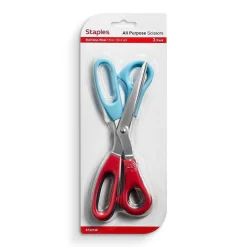 Scissors|Staples Stainless Steel General Purpose Scissors, Pointed Tip, Assorted Colors, 3/Pack (52748)