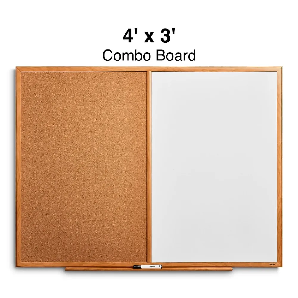 Dry Erase*Staples Standard Cork & Dry Erase Whiteboard, 4' x 3' (28324-CC)