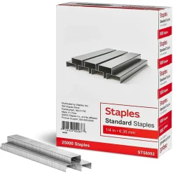 Staples|Staples Standard , 1/4" Leg Length, 5000/Box, 5/Pack (TR58092)