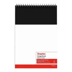 Notebooks|Staples Steno Pads, 6" x 9", Gregg Ruled, Green, 80 Sheets/Pad, 72 Pads/Carton (TR57353CT)