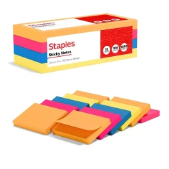 Sticky Notes*Staples Stickies 1 1/2" x 2" Bright Notes, 12 Pads/Pack (S-152BR12/52556)