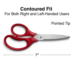 Scissors|Staples Student 7" Stainless Steel Scissors, Pointed Tip, Red (TR55049)