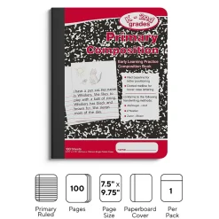 Notebooks|Staples 1-Subject Composition Notebooks, 7.5" x 9.75", Primary Ruled, 100 Sheets, Black/Red (42079C)