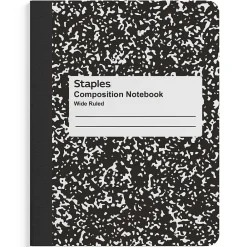 Notebooks|Staples 1-Subject Composition Notebook, 7.5" x 9.75", Wide Ruled, 100 Sheets, (ST55076C) Black