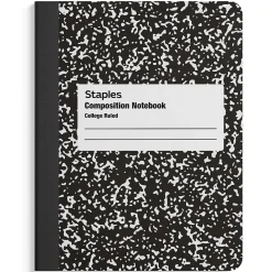 Composition Notebooks|Staples 1-Subject Composition Notebook, 7.5" x 9.75", College Ruled, 100 Sheets, Black (ST55064C)