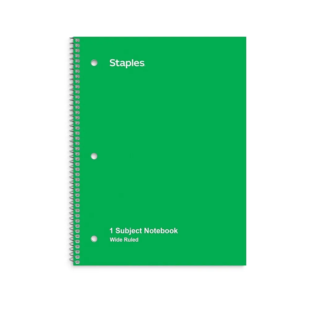 Subject Notebooks|Staples 1-Subject Notebook, 8" x 10.5", Wide Ruled, 70 Sheets, (TR24006) Green