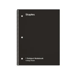 Subject Notebooks|Staples 1-Subject Notebook, 8" x 10.5", College Ruled, 70 Sheets, (TR27499) Black