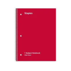 Notebooks|Staples 1-Subject Notebook, 8" x 10.5", Wide Ruled, 70 Sheets, , 48 Notebooks/Carton (27497CT) Assorted Colors