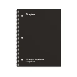 Subject Notebooks|Staples 1-Subject Notebook, 8.5" x 10.5", College Ruled, 70 Sheets, Black, 3/Pack (ST58373)