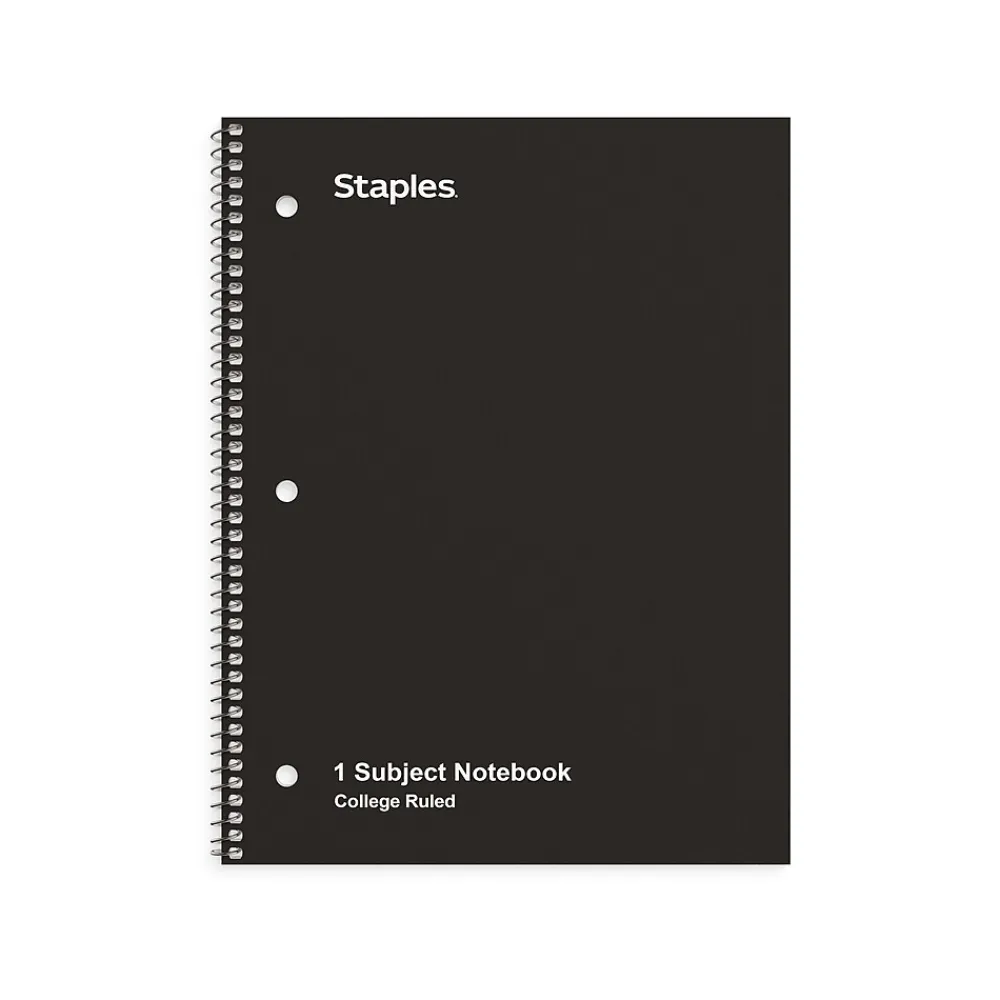Subject Notebooks|Staples 1-Subject Notebook, 8.5" x 10.5", College Ruled, 70 Sheets, Black, 3/Pack (ST58373)