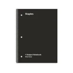 Subject Notebooks|Staples 1-Subject Notebooks, 8" x 10.5", Wide Ruled, 70 Sheets, (ST24001C) Black