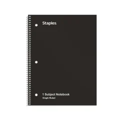 Subject Notebooks|Staples 1-Subject Notebooks, 8" x 10.5", Graph Ruled, 70 Sheets, (ST23986C) Black