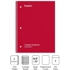 Subject Notebooks|Staples ® 1-Subject Subject Notebooks, Other, College Ruled, 100 Sheets, Black (42077M)