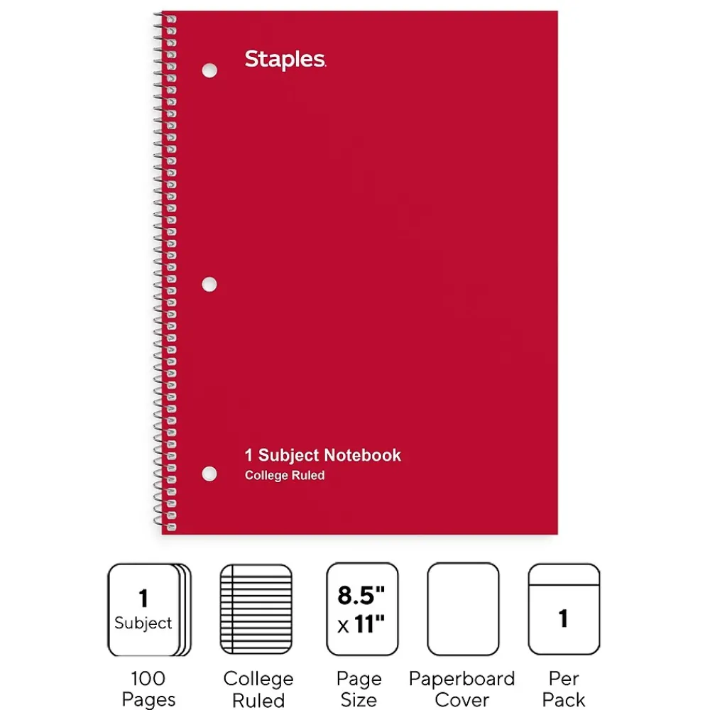 Subject Notebooks|Staples ® 1-Subject Subject Notebooks, Other, College Ruled, 100 Sheets, Black (42077M)