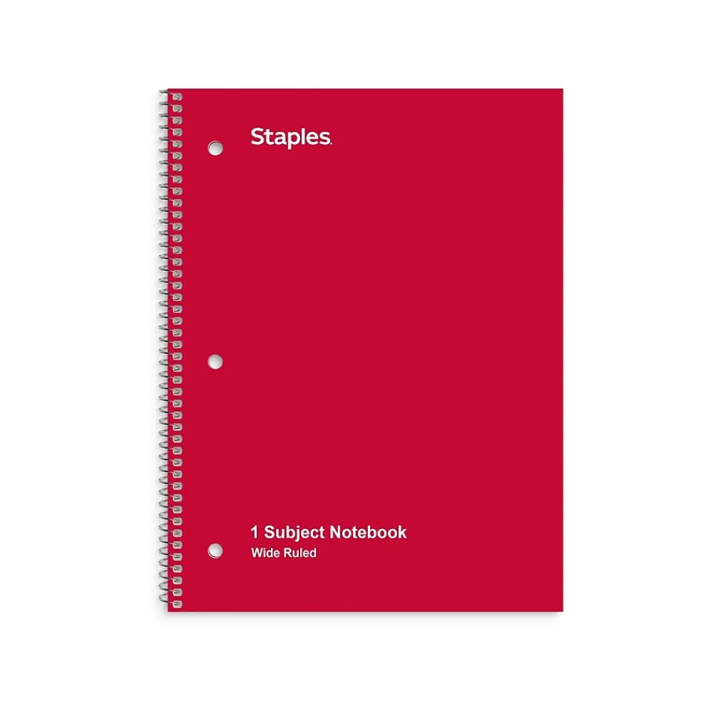 Subject Notebooks|Staples ® 1-Subject Subject Notebooks, 8" x 10.5", Wide Ruled, 75 Sheets, Assorted Colors (54895B/27615)