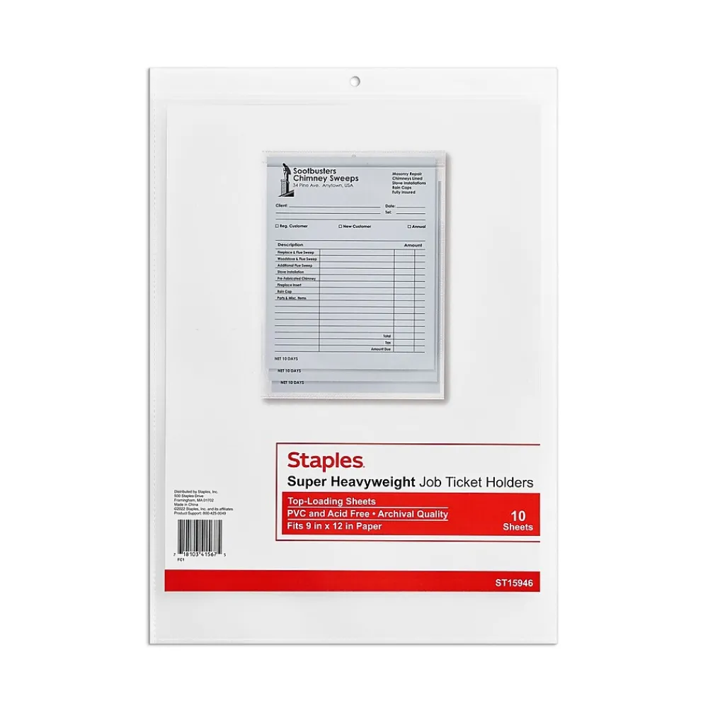 Sheet Protectors|Staples Super Heavy Weight Job Ticket Holder, 9" x 12", Clear, 10/Pack (15946-CC)