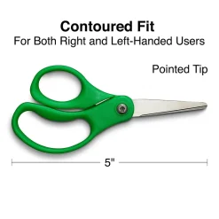 Scissors|Staples Teacher Pack 5" Kids Pointed Tip Stainless Steel Scissors, Straight Handle, Right & Left Handed, 12/Pack (TR55057)