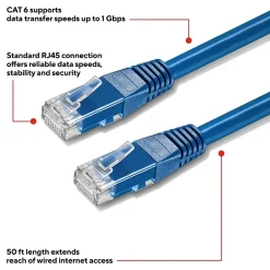 Staples TECH 50' Cat-6 Ethernet Cable, Male to Male, Blue (ST62450)
