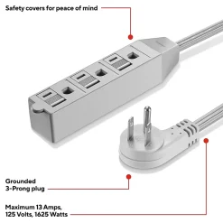 Staples TECH 8' Extension Cord, 3-Outlet, 16 AWG, Gray (ST22131-CC)