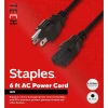 Staples TECH 6 ft. AC Power Cord, Male to Male, Black (ST62398)