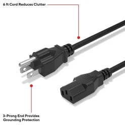 Staples TECH 6 ft. AC Power Cord, Male to Male, Black (ST62398)